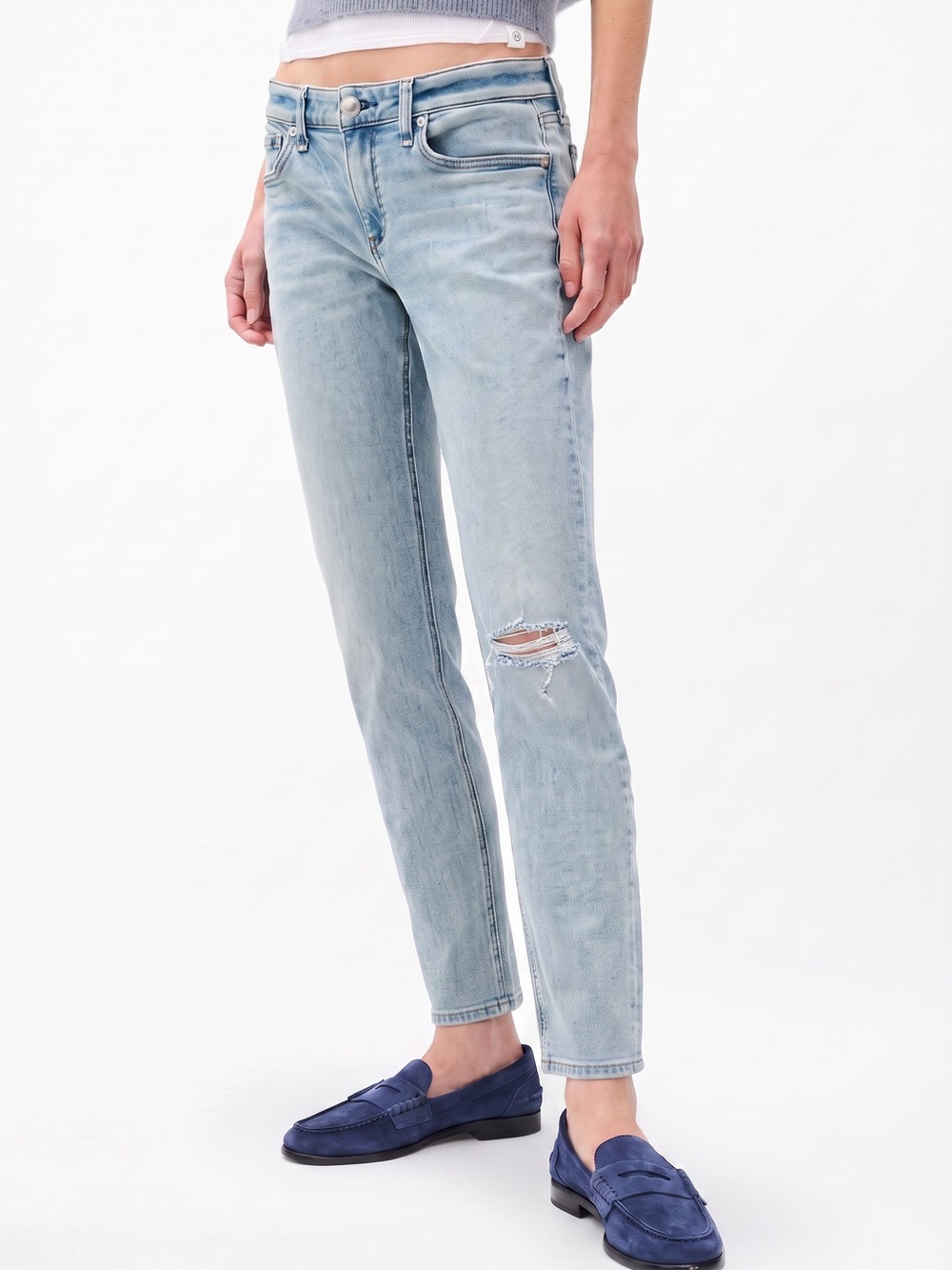 Rag & Bone Dre Low Rise Slim Boyfriend Jeans Sz 26 Light Wash Raw Hem Inseam 31